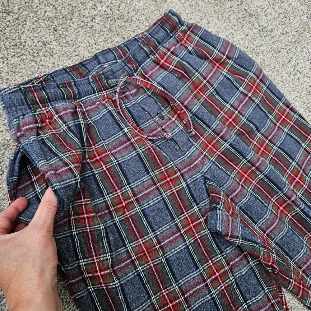 LL Bean Men's Scotch Plaid Flannel Sleep Pants Navy Stewart Gray Pajamas Size S